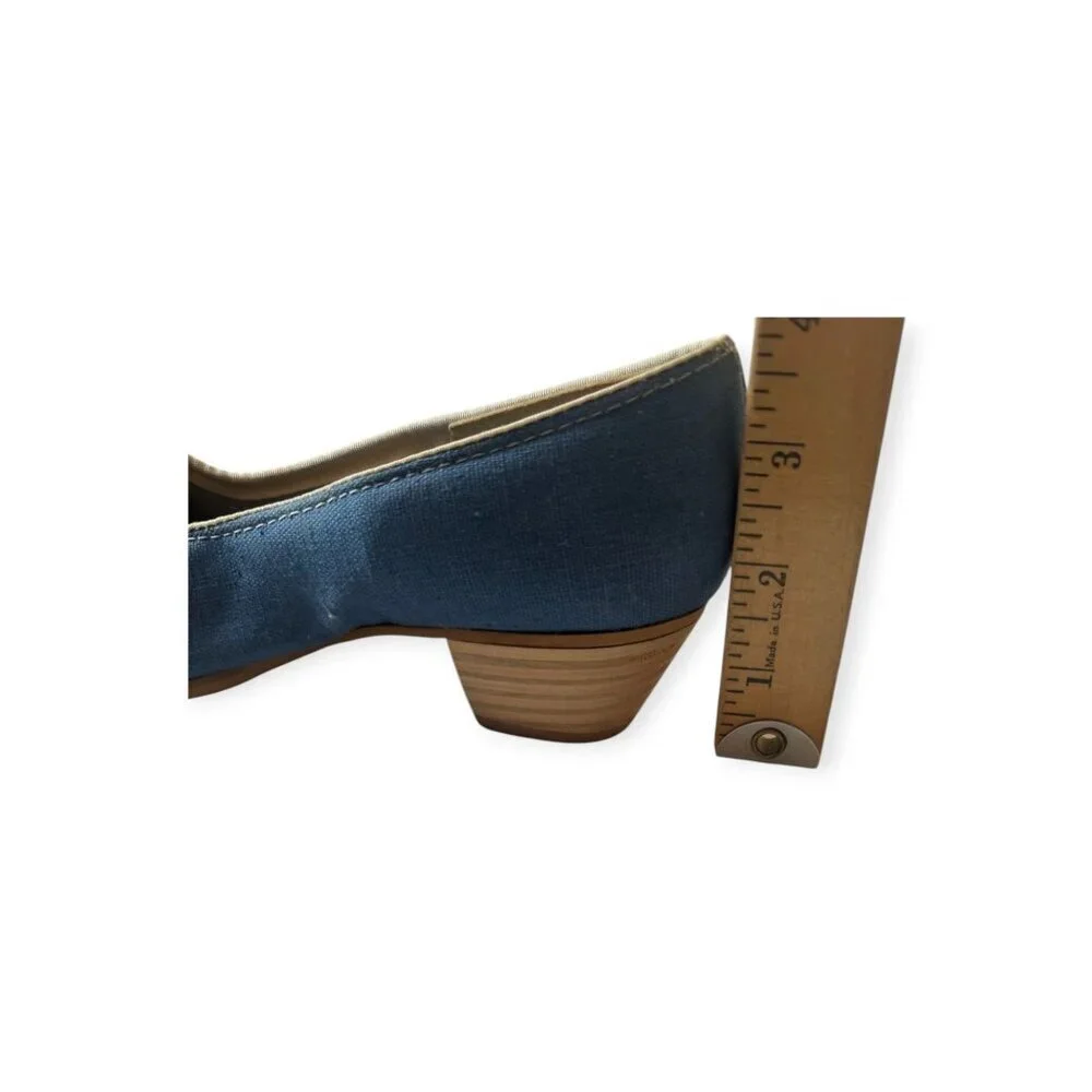 Vintage Blue Canvas Peep Toe Heels w/ Lace-Up Front | Stacked Heel | Size 7